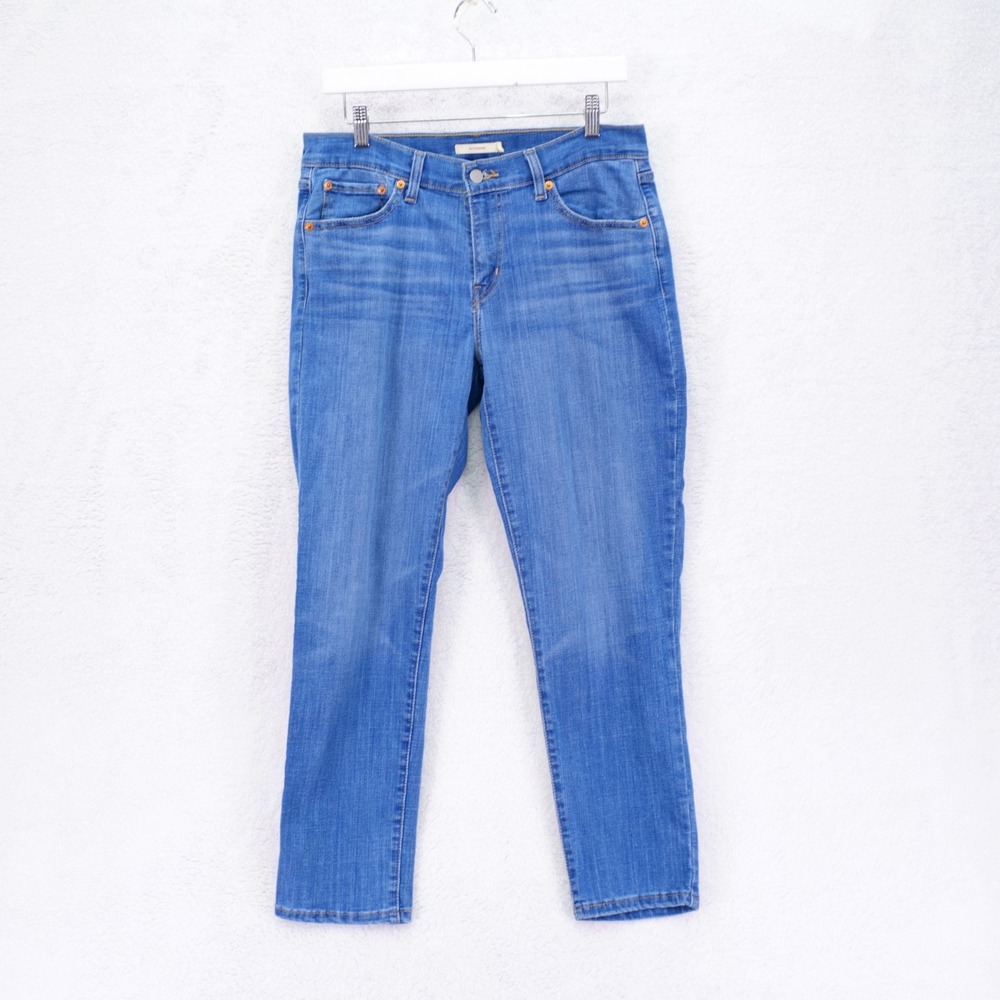 Levi's‎ Boyfriend Blue Denim Jeans -29- Mid Rise 31 / 27 Stone Wash Whiskering